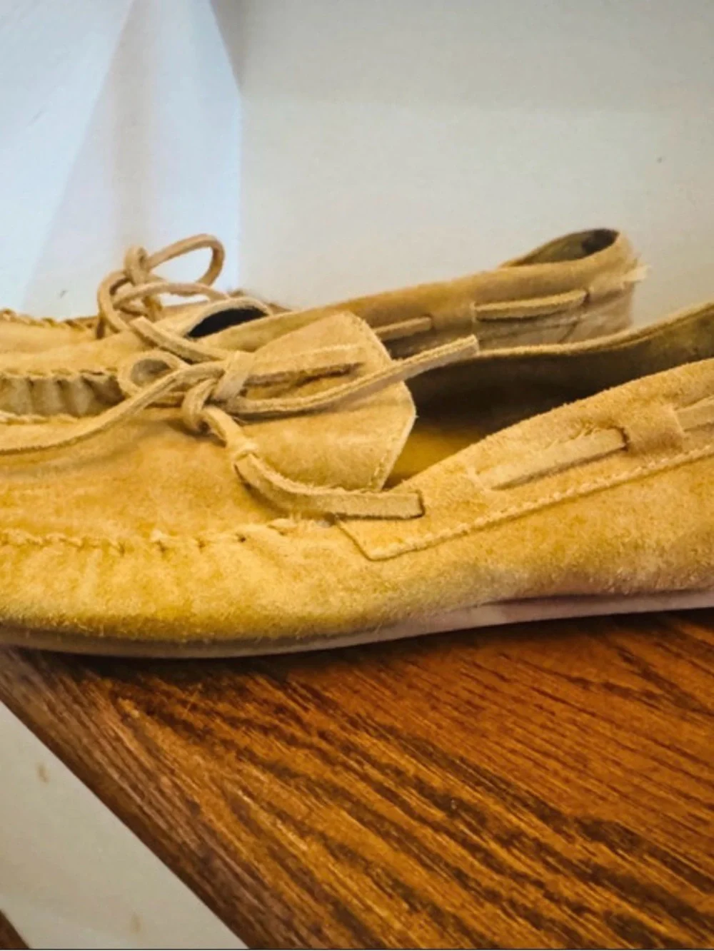Reformation Men's Suede Moccasin Loafers in Light Brown